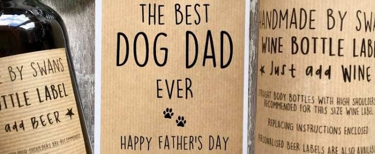 personalized wine label showing "the best dog dad ever happy father's day"